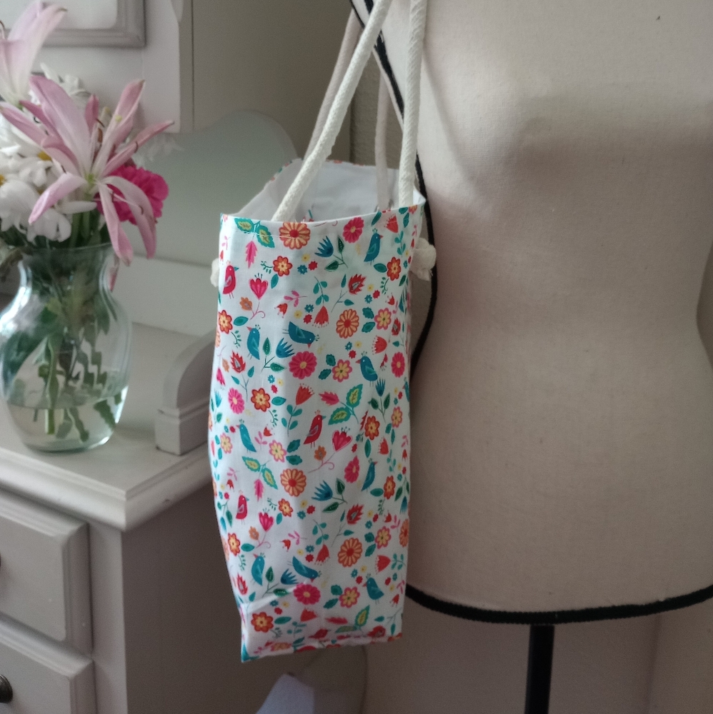 Floral Print Tote Bag with Rope Handles